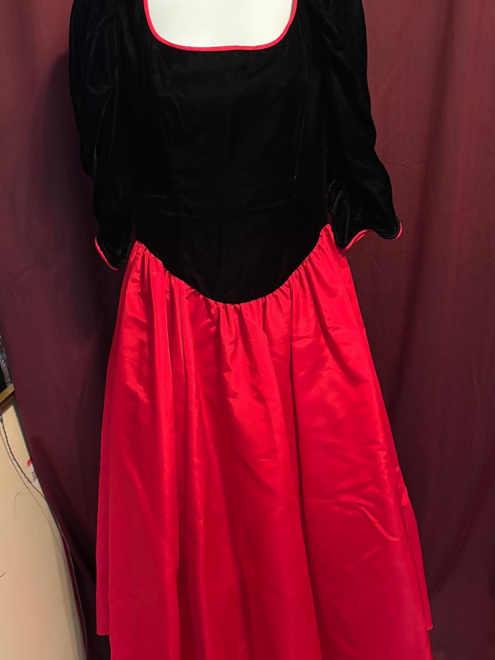 Black and Red Velvet Bodice Evening Dress